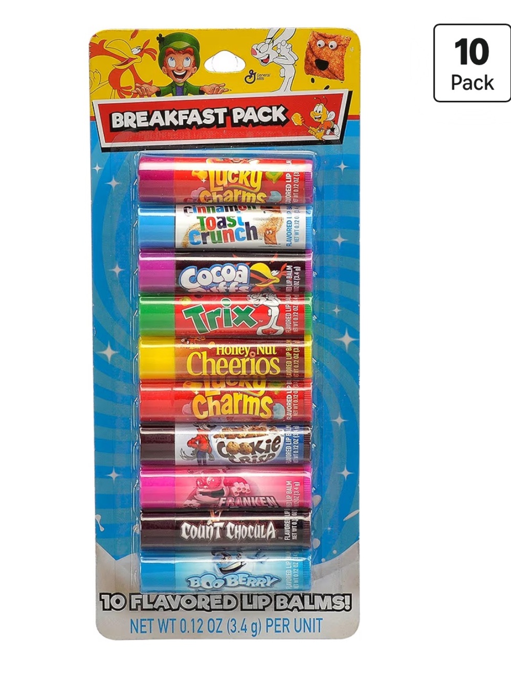 Breakfast Pack Flavored Lip Balm Set of 10 General Mills NWT